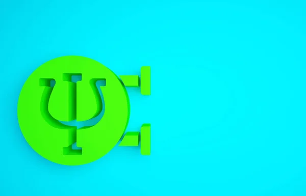 青の背景に隔離された緑の心理学アイコン Psiのシンボル 精神保健の概念 精神分析と精神療法 最小限の概念 3Dイラスト3Dレンダリング — ストック写真