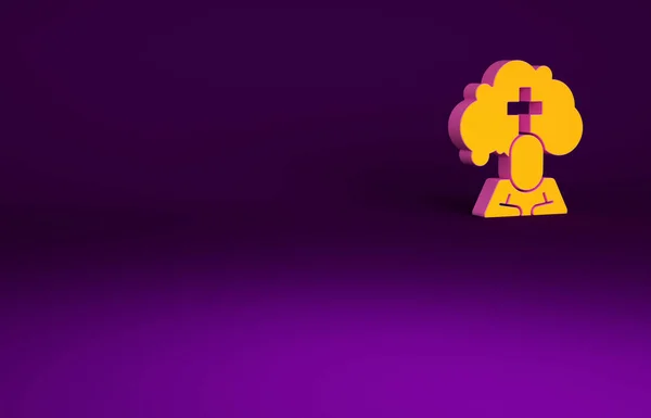 Оранжевый Человек Могилы Похорон Икона Скорби Изолированы Фиолетовом Фоне Эмоции — стоковое фото