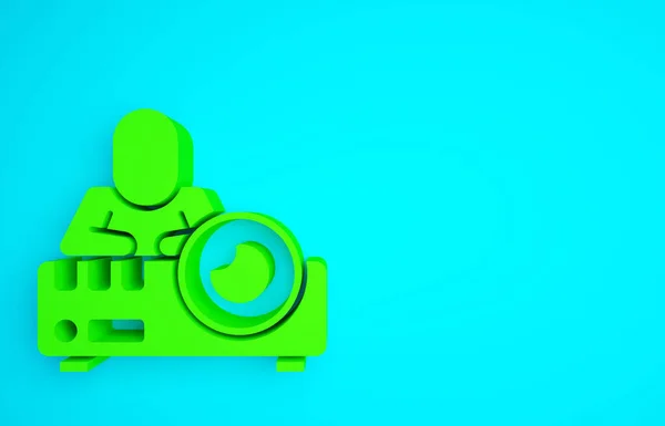 绿色展示 媒体投影仪图标隔离蓝色背景 最低纲领的概念 3D渲染3D插图 — 图库照片