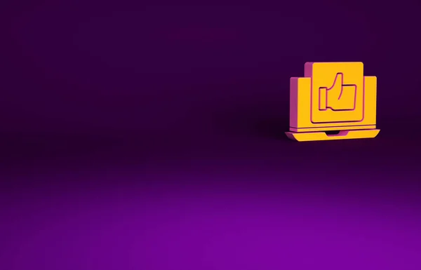 Mano Naranja Como Icono Aislado Sobre Fondo Púrpura Concepto Minimalista — Foto de Stock