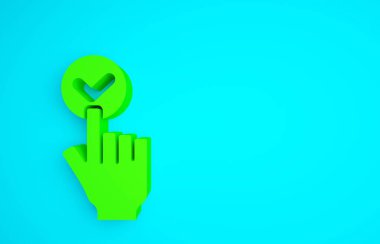 Yeşil Çevrimiçi sipariş ve fast food dağıtım ikonu mavi arka planda izole edildi. Burger tabelası. Minimalizm kavramı. 3d illüstrasyon 3B canlandırma.