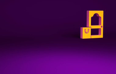 Portakal Çevrimiçi sipariş ve fast food dağıtım ikonu mor arka planda izole edildi. Minimalizm kavramı. 3d illüstrasyon 3B canlandırma.