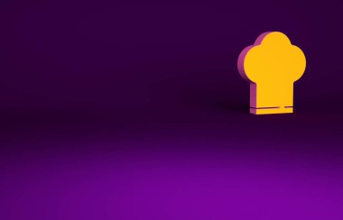 Mor arka planda izole edilmiş turuncu aşçı şapkası simgesi. Aşçılık sembolü. Aşçı şapkası. Minimalizm kavramı. 3d illüstrasyon 3B canlandırma.