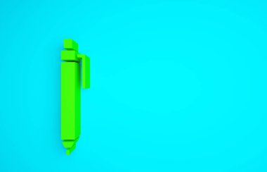 Mavi arkaplanda yeşil kalem simgesi izole edildi. Minimalizm kavramı. 3d illüstrasyon 3B canlandırma.