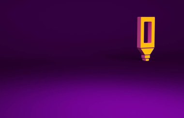 Mor arkaplanda turuncu kalem simgesi izole edildi. Minimalizm kavramı. 3d illüstrasyon 3B canlandırma.