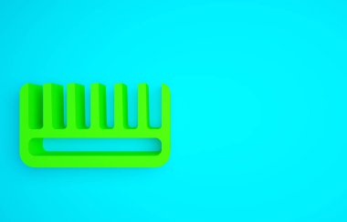 Mavi arkaplanda yeşil saç fırçası simgesi izole edildi. Taraklı saç işareti. Berber sembolü. Minimalizm kavramı. 3d illüstrasyon 3B canlandırma.