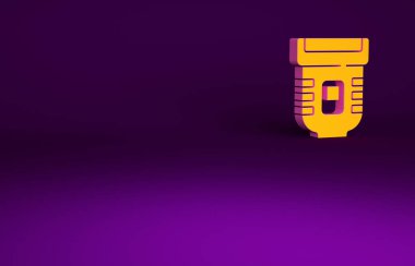 Mor arkaplanda turuncu Epilatör simgesi izole edildi. Elektrikli jiletle deplasyon. Cesette saç kesimi. Minimalizm kavramı. 3d illüstrasyon 3B canlandırma.