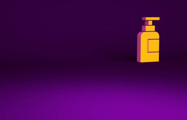 Mor arka planda izole edilmiş turuncu şampuan ikonu. Minimalizm kavramı. 3d illüstrasyon 3B canlandırma.