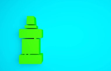 Çamaşır deterjanı, çamaşır suyu, bulaşık deterjanı ya da mavi arka planda izole edilmiş başka bir temizlik malzemesi için yeşil plastik şişe. Minimalizm kavramı. 3d illüstrasyon 3B canlandırma.