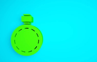 Mavi arka planda yeşil kantin su şişesi simgesi izole edildi. Turist matarası ikonu. Kampanyada bir kavanoz su kullanıldı. Minimalizm kavramı. 3d illüstrasyon 3B canlandırma.