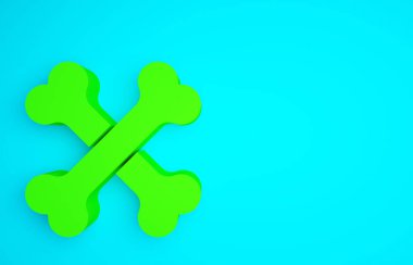 Yeşil Çapraz insan kemikleri mavi arka planda izole edilmiş. Minimalizm kavramı. 3d illüstrasyon 3B canlandırma.