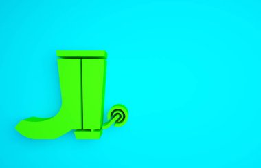 Mavi arkaplanda yeşil kovboy çizmesi simgesi izole edildi. Minimalizm kavramı. 3d illüstrasyon 3B canlandırma.