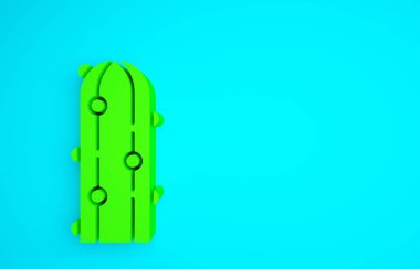 Mavi arkaplanda yeşil kaktüs simgesi izole edildi. Minimalizm kavramı. 3d illüstrasyon 3B canlandırma.