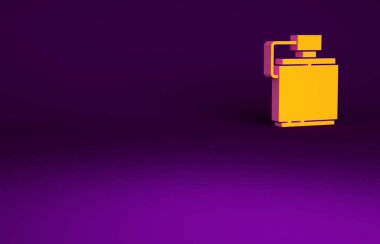 Mor arka planda izole edilmiş turuncu kantin su şişesi ikonu. Turist matarası ikonu. Kampanyada bir kavanoz su kullanıldı. Minimalizm kavramı. 3d illüstrasyon 3B canlandırma.