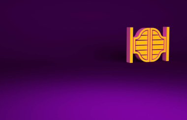 Mor arka planda izole edilmiş Orange Old Western salıncak salonu ikonu. Minimalizm kavramı. 3d illüstrasyon 3B canlandırma.