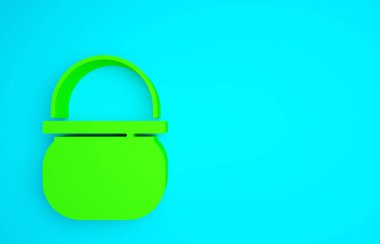 Yeşil Cadılar Bayramı cadı kazanı ikonu mavi arka planda izole edilmiş. Mutlu Cadılar Bayramı Partisi. Minimalizm kavramı. 3d illüstrasyon 3B canlandırma.