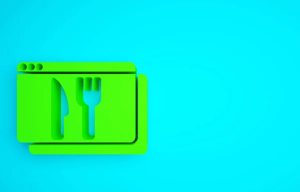 Green Online Bestellen Fast Food Levering Pictogram Geïsoleerd Blauwe Achtergrond — Stockfoto