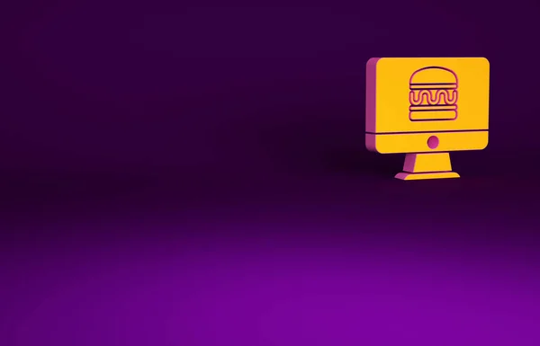 Помаранчевий Онлайн Порядок Швидка Доставка Їжі Ікона Ізольована Фіолетовому Фоні — стокове фото