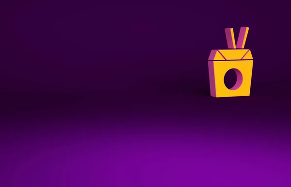 ペーパーボックスのオレンジアジア麺と紫色の背景に隔離された箸のアイコン ストリートファーストフード 韓国語 日本語 中華料理 最小限の概念 3Dイラスト3Dレンダリング — ストック写真