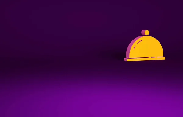 Orange Bedeckt Mit Einem Tablett Mit Essenssymbol Auf Violettem Hintergrund — Stockfoto