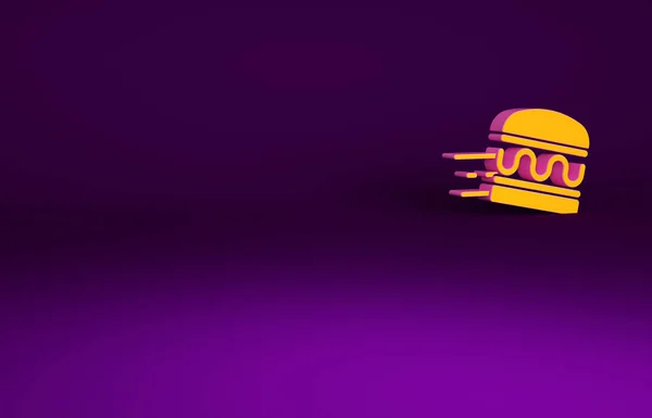 Orange Online Ordering Burger Delivery Icon Isolated Purple Background Minimalism — Stock Photo, Image