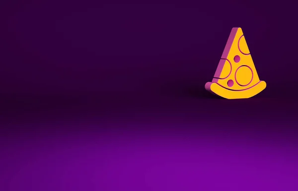 Оранжевый Ломтик Иконы Пиццы Выделен Фиолетовом Фоне Меню Быстрого Питания — стоковое фото