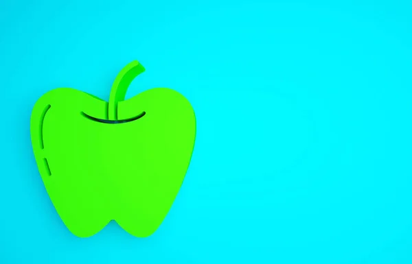 Green Apple Icon Isolated Blue Background Fruit Leaf Symbol Minimalism — Stock Photo, Image