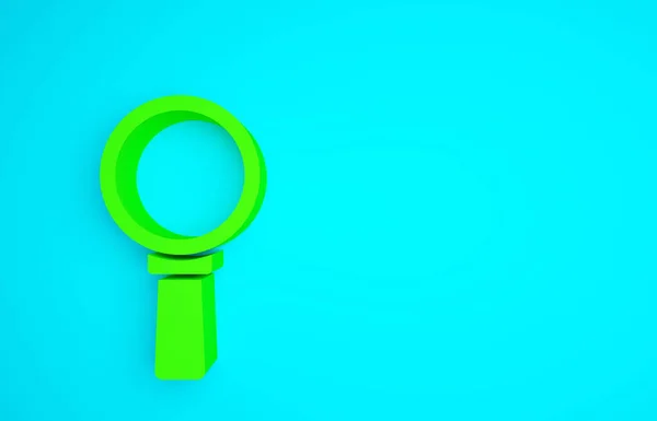 Zielona Ikona Szkła Powiększającego Odizolowana Niebieskim Tle Wyszukiwanie Skupienie Zoom — Zdjęcie stockowe