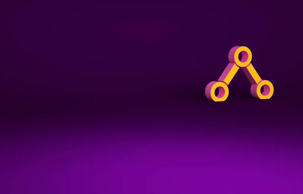 Orange Molecule icon isolated on purple background. Structure of molecules in chemistry, science teachers innovative educational poster. Minimalism concept. 3d illustration 3D render.