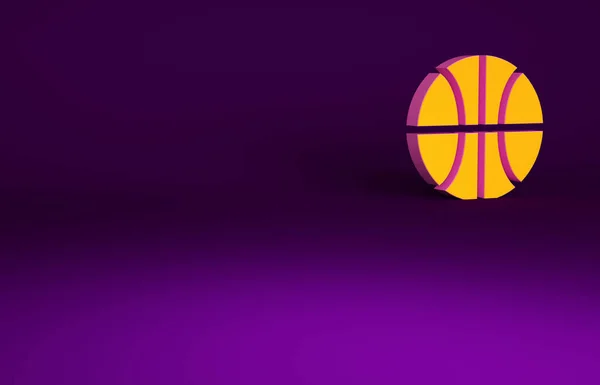 橙色篮球图标孤立在紫色背景 体育的象征 最低纲领的概念 3D渲染3D插图 — 图库照片