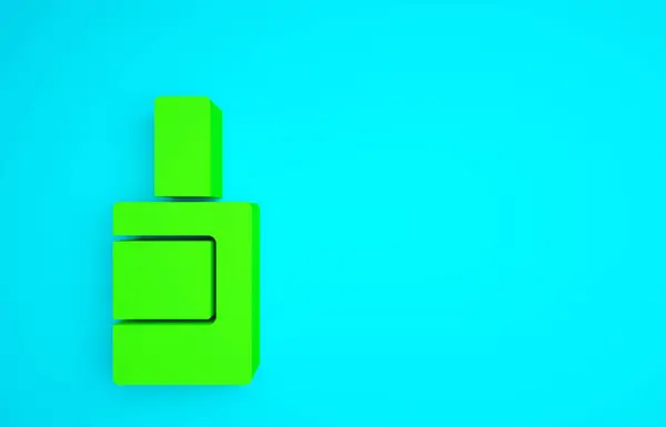 绿色塑料瓶 用于洗衣粉 漂白剂 洗涤剂或其他蓝色底色清洁剂图标 最低纲领的概念 3D渲染3D插图 — 图库照片