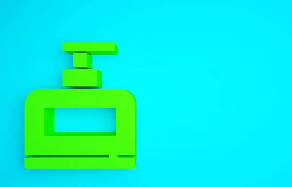 青の背景に隔離されたシャンプーアイコンの緑のボトル 最小限の概念 3Dイラスト3Dレンダリング — ストック写真