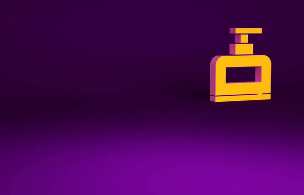 Помаранчева Пляшка Значка Шампуню Ізольована Фіолетовому Фоні Концепція Мінімалізму Ілюстрація — стокове фото