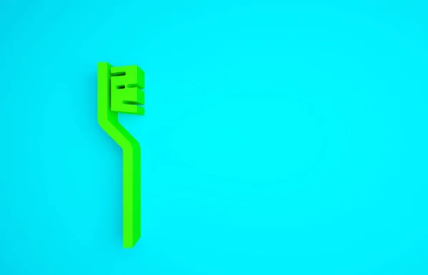 Зеленая Иконка Зубной Щетки Выделена Синем Фоне Концепция Минимализма Рендеринг — стоковое фото