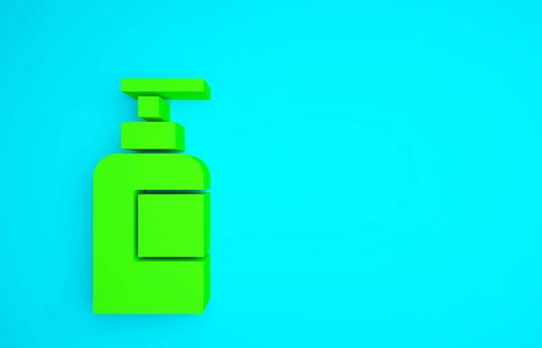 Green Bottle Shampoo Icon Isolated Blue Background Minimalism Concept Illustration — Stock Photo, Image