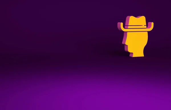 Иконка Оранжевого Ковбоя Выделена Фиолетовом Фоне Концепция Минимализма Рендеринг — стоковое фото