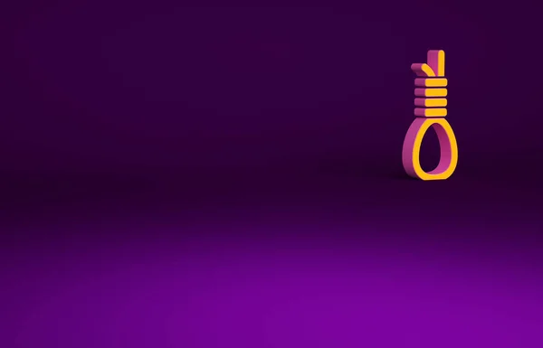 オレンジ紫色の背景に隔離されたロープループハンギングアイコン 縄を鼻にくくりつけた 絞首刑またはリンチ 最小限の概念 3Dイラスト3Dレンダリング — ストック写真
