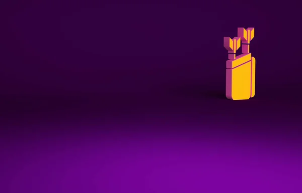 オレンジ紫色の背景に分離された矢印アイコンを持つクワイバー 最小限の概念 3Dイラスト3Dレンダリング — ストック写真