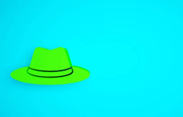 Mavi Arkaplanda Yeşil Kovboy Şapkası Simgesi Var Minimalizm Kavramı Illüstrasyon — Stok fotoğraf