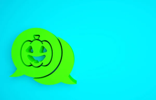 蓝色背景的绿色南瓜图标 万圣节快乐派对最低纲领的概念 3D渲染3D插图 — 图库照片