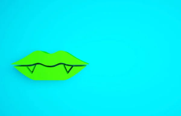 Зеленый Значок Зубов Вампира Выделен Синем Фоне Счастливого Хэллоуина Концепция — стоковое фото