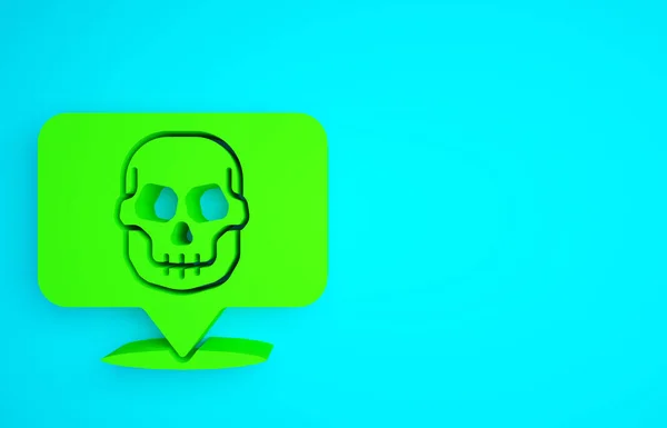 Ikona Green Skull Izolované Modrém Pozadí Šťastný Halloweenský Večírek Minimalismus — Stock fotografie