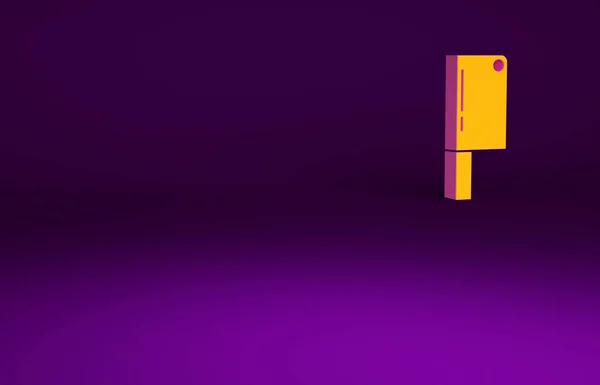 橙色肉片图标孤立在紫色背景 菜刀当肉吃 万圣节快乐派对最低纲领的概念 3D渲染3D插图 — 图库照片