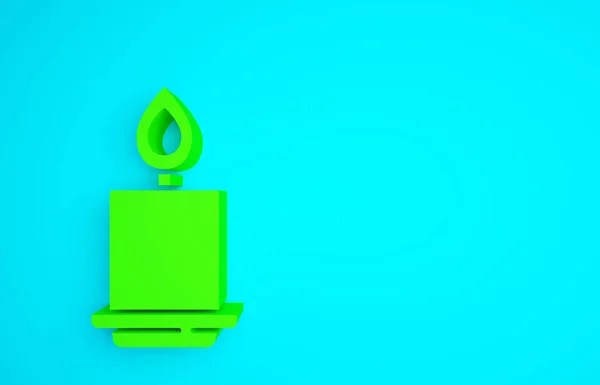 Πράσινο Burning Κερί Εικονίδιο Απομονώνονται Μπλε Φόντο Κυλινδρικό Αρωματικό Κηροπήγιο — Φωτογραφία Αρχείου