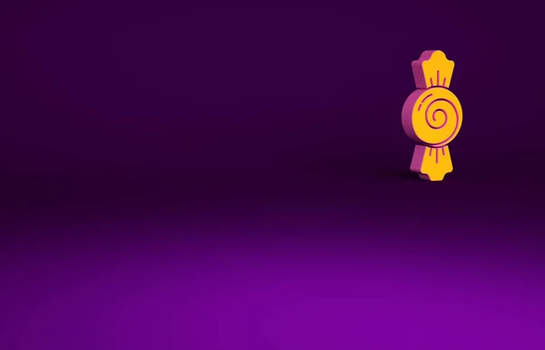 紫の背景にオレンジキャンディアイコンを隔離 ハッピーハロウィンパーティー 最小限の概念 3Dイラスト3Dレンダリング — ストック写真