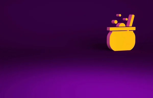 橙色万圣节女巫大锅图标孤立在紫色背景 万圣节快乐派对最低纲领的概念 3D渲染3D插图 — 图库照片