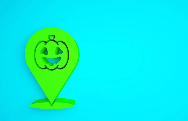 Grön Pumpa Ikon Isolerad Blå Bakgrund Glad Halloweenfest Minimalistiskt Koncept — Stockfoto