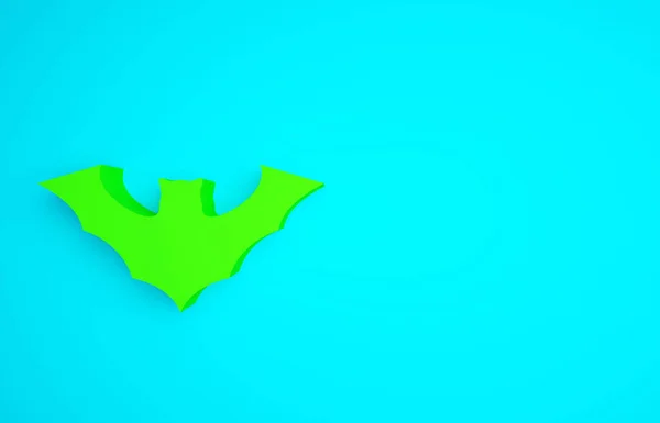 青の背景に隔離された緑の空飛ぶコウモリのアイコン 最小限の概念 3Dイラスト3Dレンダリング — ストック写真