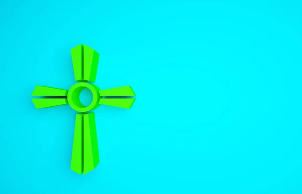 Groene Grafsteen Met Kruis Pictogram Geïsoleerd Blauwe Achtergrond Graficoon Minimalisme — Stockfoto