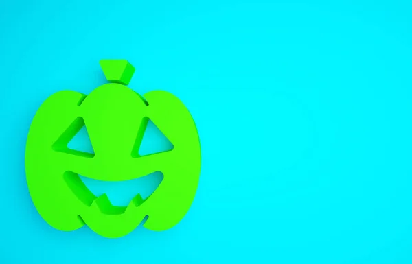 Green Pumpkin Icon Isolated Blue Background Happy Halloween Party Minimalism — Stock Photo, Image
